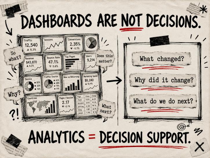 Analytics image: dashboards only matter when they support decisions.